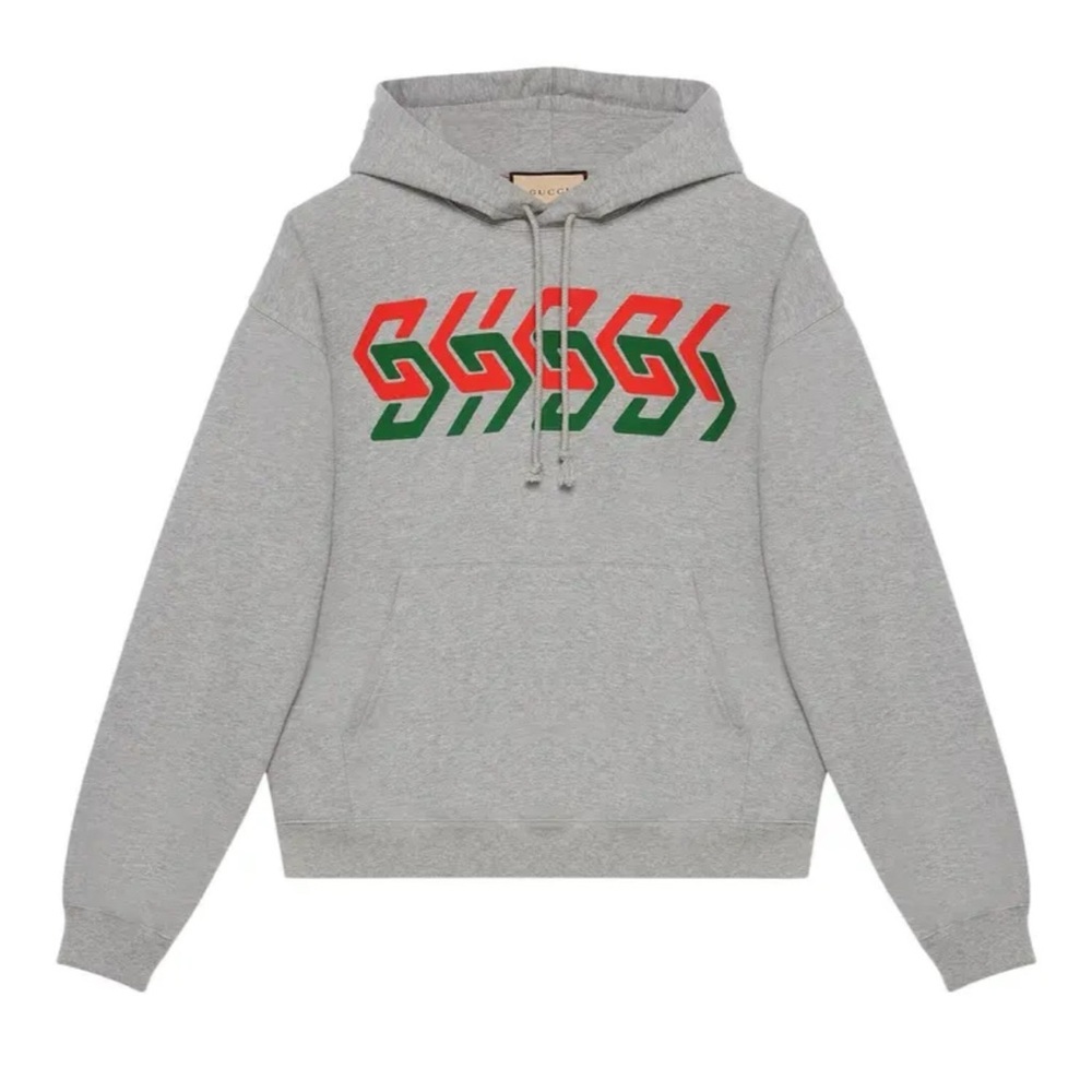 Gucci chain, print jersey, cotton hoodie, size XXL made in Italy